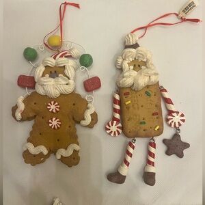 Set of 2 Santa gingerbread ornaments icing gumdrop crate & barrel peppermint